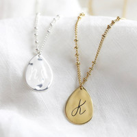 Personalised Initials Hammered Teardrop Pendant Necklace