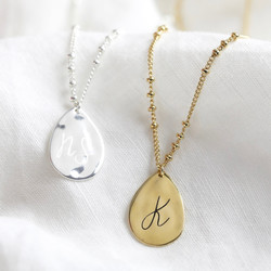 Personalised Initials Hammered Teardrop Pendant Necklace