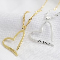Personalised Signature Heart Outline Pendant Necklace