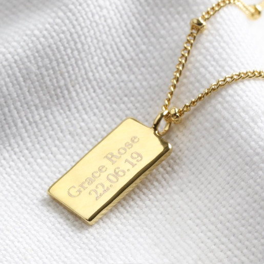 Personalised Tiny Hammered Tag Pendant Necklace on Gold