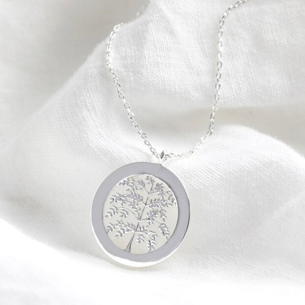 Silver Family Tree Disc Necklace