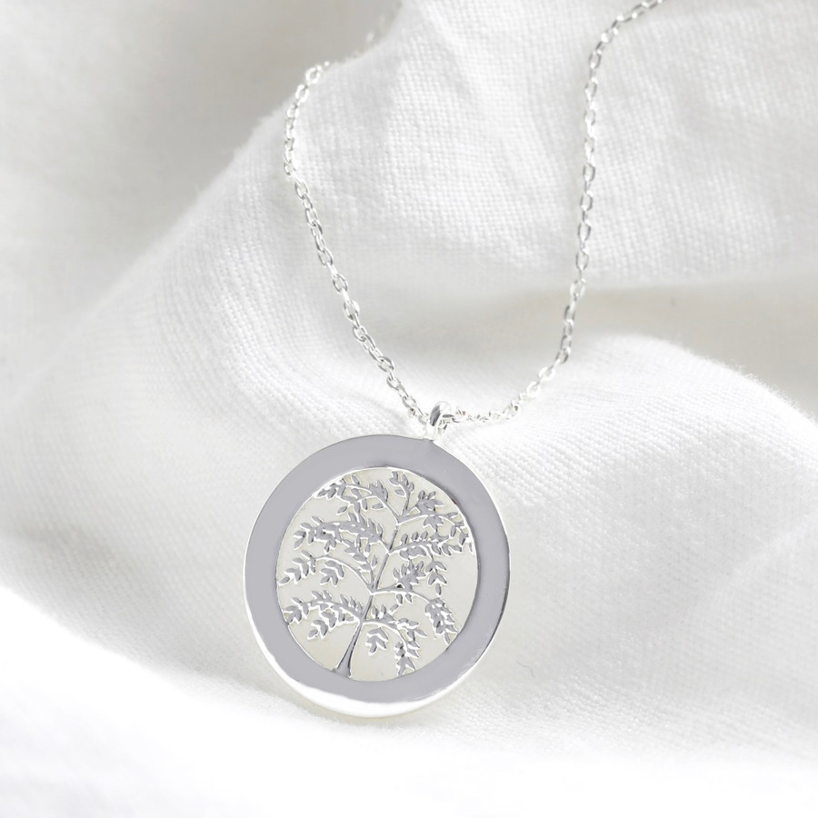 Silver Family Tree Disc Necklace | Jewellery | Lisa Angel