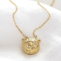 Tiger Head Pendant Necklace in Gold