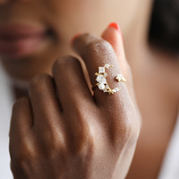 Adjustable Crystal Crescent Moon Ring in Gold