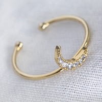 Adjustable Gold Crystal Moon Ring