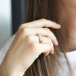 Women's Brushed Bar Signet Ring in Gold on Model