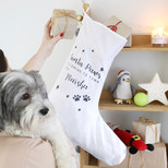 Personalised 'Santa Paws' Cotton Stocking with Jingle Bell