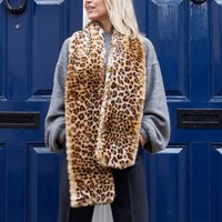 Long Faux Fur Leopard Print Stole