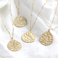 Gold Sterling Silver Hammered Zodiac Constellation Necklace