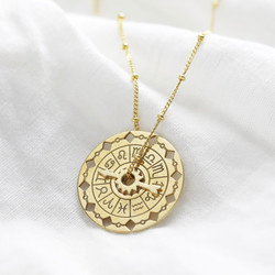 Gold Sterling Silver Spinning Zodiac Necklace