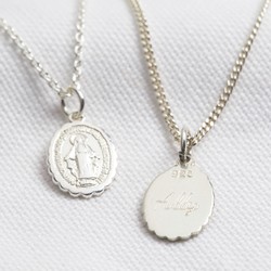 Personalised Sterling Silver Virgin Mary's Medal Pendant Necklace