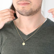 Gold Sterling Silver St Christopher Disc Pendant Necklace on Male Model