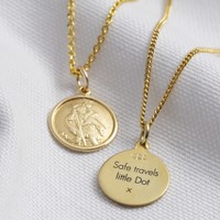 Personalised Gold Sterling Silver St Christopher Disc Pendant Necklace