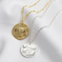 Personalised Sterling Silver Hammered Disc Pendant Necklace