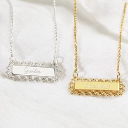 Personalised Sterling Silver Horizontal Filigree Bar Necklace