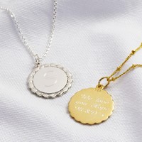 Personalised Initial Sterling Silver Laurel Leaf Disc Necklace