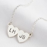 Personalised Sterling Silver Double Heart Pendant Necklace
