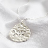 Personalised Sterling Silver Hammered Organic Shape Pendant Necklace