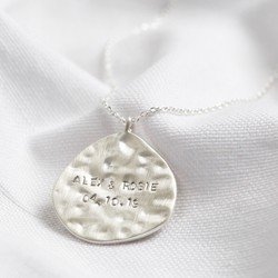 Personalised Sterling Silver Hammered Organic Shape Pendant Necklace