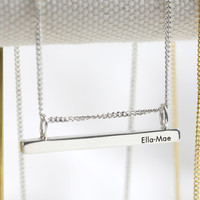 Personalised Sterling Silver Horizontal Bar and Chain Necklace