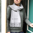 Men's Personalised Embroidered Lightweight Winter Scarf on Model
