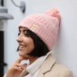 Pink Personalised Soft Knit Bobble Hat on Model
