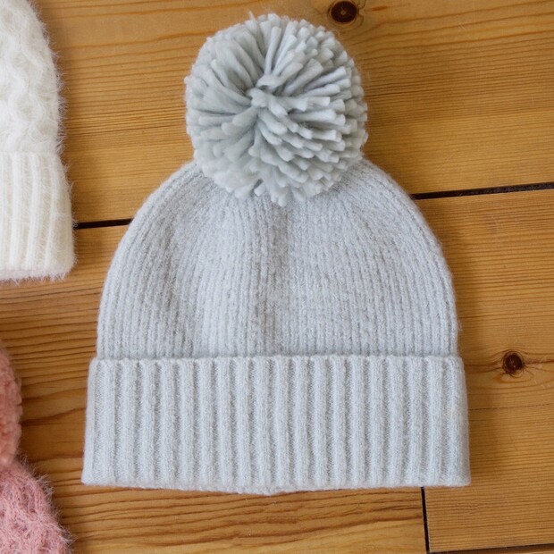 Soft Knit Bobble Hat in Grey | Winter Accessories | Lisa Angel