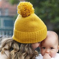 Soft Knit Bobble Hat in Mustard