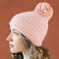 Soft Knit Bobble Hat in Pink