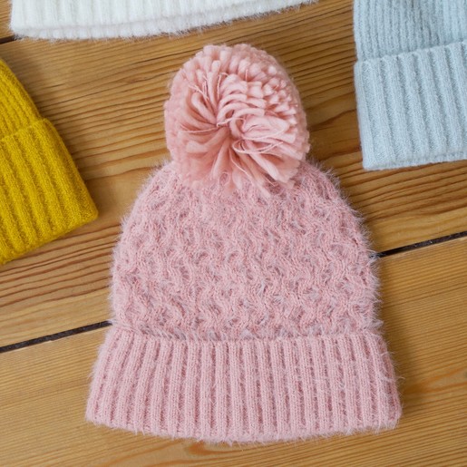 pink knitted bobble hat