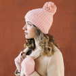 Lisa Angel Soft Knit Hand Warmers in Pink on Model