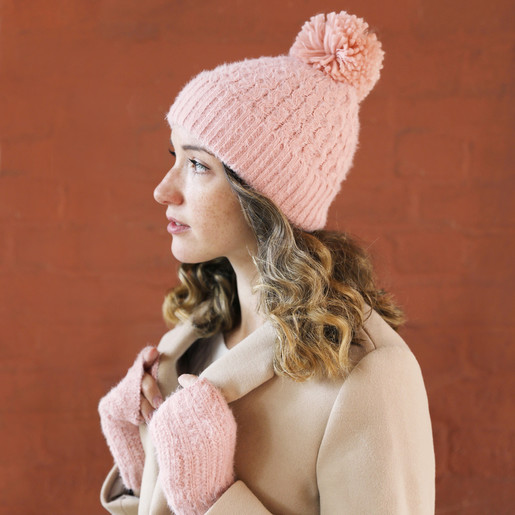 pale pink bobble hat