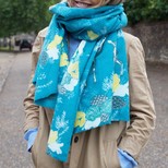 Winter Deer Print Scarf in Teal