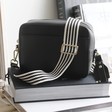 Lisa Angel Ladies' Black Leather Crossbody Bag with Black and White Striped Strap
