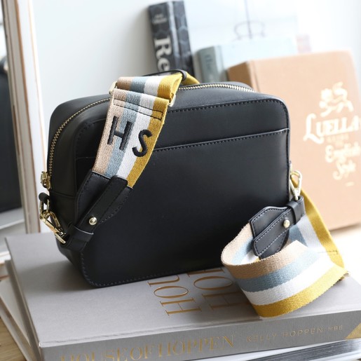 Black Leather Crossbody Bag With Personalised Strap