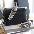 Lisa Angel Ladies' Black Leather Crossbody Bag with Personalised Black and White Striped Strap