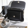 Lisa Angel Leather Saddle Bag with Black and White Strap