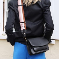 Black Leather Saddle Bag with Personalised Strap
