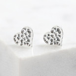 Sterling Silver Small Hammered Heart Stud Earrings