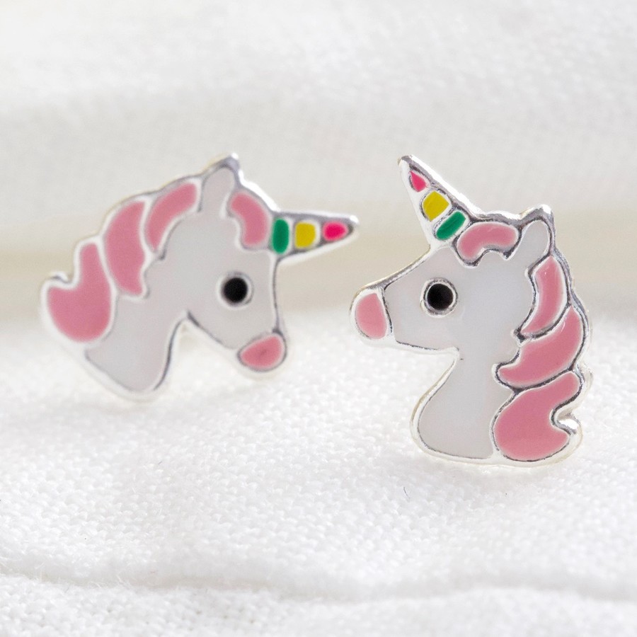 ICYROSE Sterling Silver Pink Sparkling Unicorn Girls Kids Stud Earrings 3506 