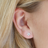 Sterling Silver Hammered Star Stud Earrings