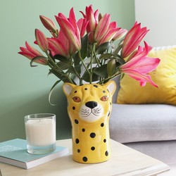 Ceramic Leopard Head Vase, H19cm