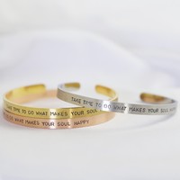 Handmade Stainless Steel'Happy Soul' Open Bangle
