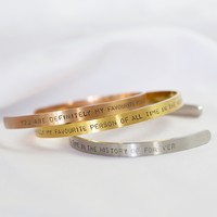 Handmade Stainless Steel 'My Favourite Person' Open Bangle