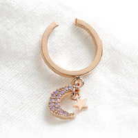 Crystal Moon and Star Charm Ear Cuff in Rose Gold