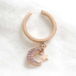 Crystal Moon and Star Charm Ear Cuff in Rose Gold