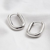Curved Rectangle Hoop Earrings in Silver