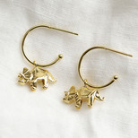 Gold Origami Dinosaur Charm Hoop Earrings