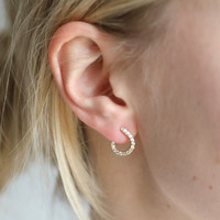 Gold Sterling Silver Curved Crystal Hoop Earrings