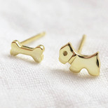 Gold Sterling Silver Dog and Bone Stud Earrings
